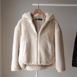 Zara Hooded Fur Jacket - Size Medium